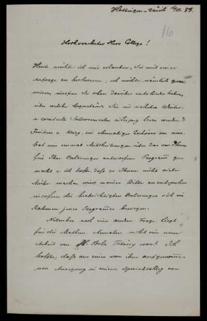 Nr. 5: Brief von Wilhelm Fiedler an Felix Klein, Hottingen , 16.6.1883
