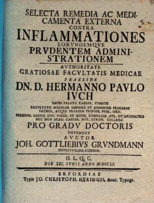 Selecta remedia ac medicamenta externa contra inflammationes