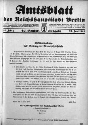 40. Sonderausgabe, 22. Juni 1941