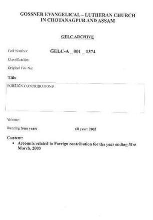 FOREIGN CONTRIBUTIONS