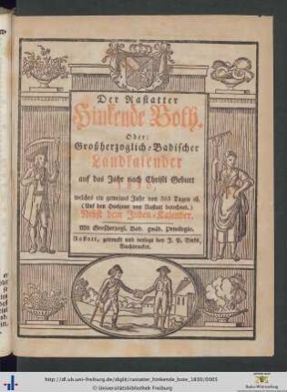 Der Rastatter hinkende Bote: ... auf das Jahr nach Christi Geburt 1830