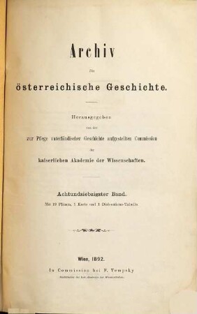 Archiv für österreichische Geschichte. 78. 1892