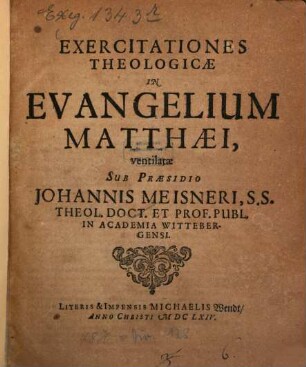 Exercitationes theologicae in Evangelium Matthaei