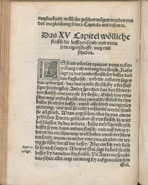 Das XV Capitel wölliche flaisch die besseren seind/ vnd vonn iren eigenschafft/ nutz vnd schaden.