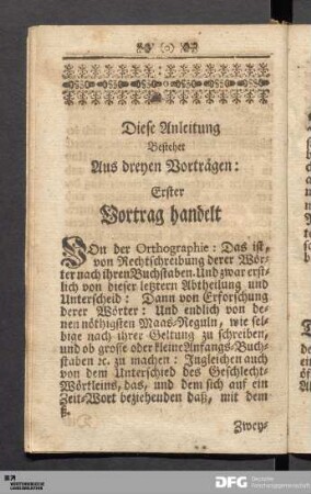 Diese Anleitung Bestehet Aus dreyen Vorträgen