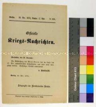 Kriegsdepesche des Norddeutschen Bundes über die Kriegsereignisse vom 27.12.1870 am Mont Avron bei Paris