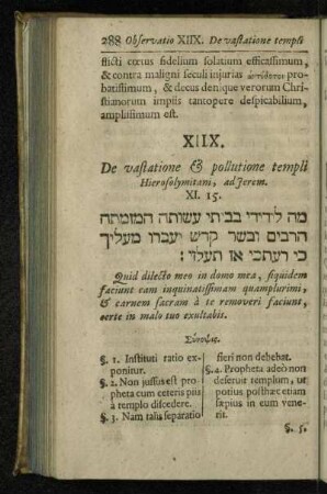 XIIX. De vastatione & pollutione templi Hierosolymitani, ad Jerem. XI. 15.