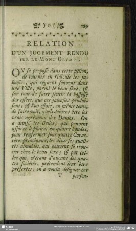 [XI.] Rélation d'un Jugement rendu sur le Mont Olympe