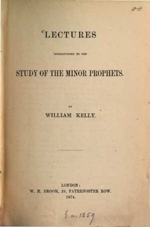 Lectures introductory to the study of the Minor Prophets