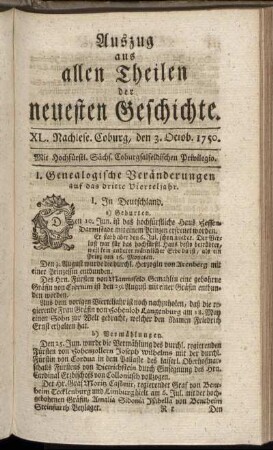XL. Nachlese. Coburg, den 3. Octob. 1750.