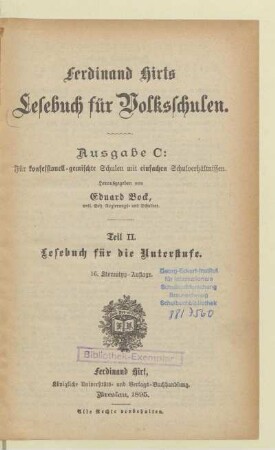 Teil 2, [Schülerband]: Lesebuch für die Unterstufe