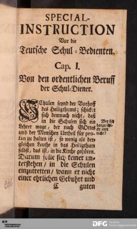 Cap. I. Von den ordentlichen Beruff der Schul-Diener.