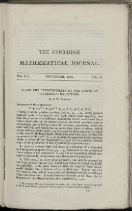 I. On the expressibility of the roots of algebraic equations.