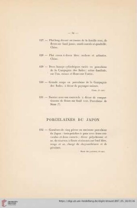 Porcelaines du Japon (Nr. 132 - 150)