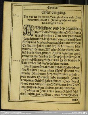 Leichenpredigt : Christliche Leichpredigt. Erster Eingang. Ander Eingang. Außlegung. Beschluß.