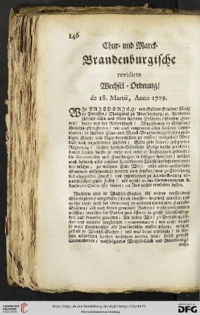 Chur= und Marck=Brandenburgische revidirte Wechsel=Ordnung