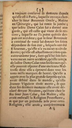 Declaration De Jeanne Viguiere, Ancienne Domestique des Sieur & Dame Calas, de Toulouse, touchant es bruits calomnieux qui se sont répandus sur son compte