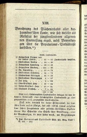 XIII. Berechnung des Flächeninhalts aller kurhannöverschen Lande ...