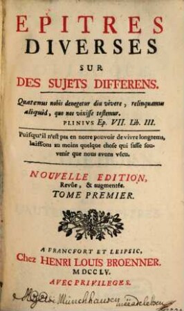 Epîtres Diverses Sur Des Sujets Differens, 1