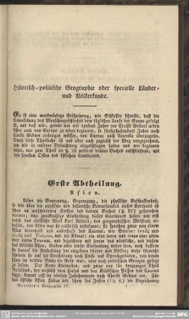 Erste Abtheilung. Asien