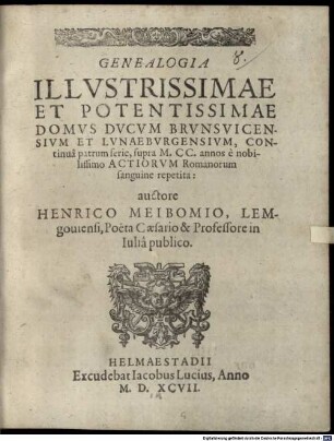 Genealogia illustrissimae et potentissimae domus ducum Brunsvicensium et Luneburgensium