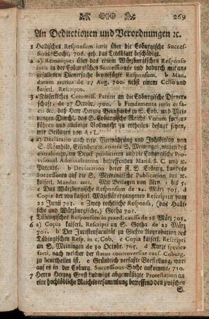 An Deductionen und Verordnungen etc.