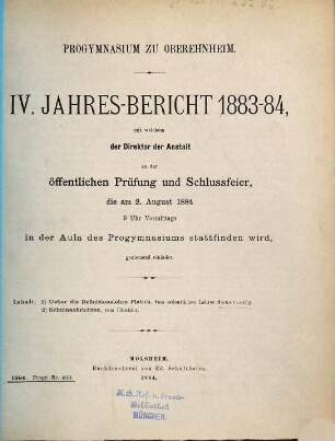 Jahresbericht : über das Schuljahr .... 1883/84