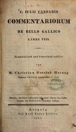 C. Iulii Caesaris Commentariorum de bello Gallico libri VIII