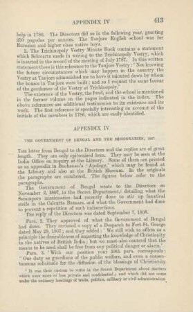 Appendix IV. The government of Bengal and the missionaries, 1807