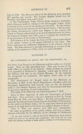 Appendix IV. The government of Bengal and the missionaries, 1807