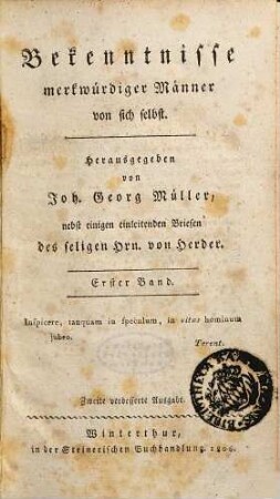 Bekenntnisse merkwürdiger Männer von sich selbst, 1