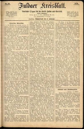 Erste Ausgabe vom Samstag, den 01. Februar 1879.