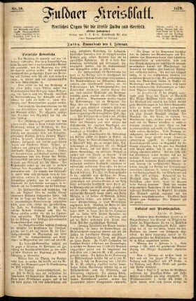 Erste Ausgabe vom Samstag, den 01. Februar 1879.