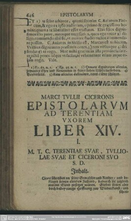 Epistolarum Ad Terentiam Uxorem Liber XIV.