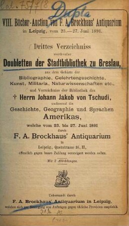 Bücher-Auction von F. A. Brockhaus' Antiquarium in Leipzig. 8. 1891