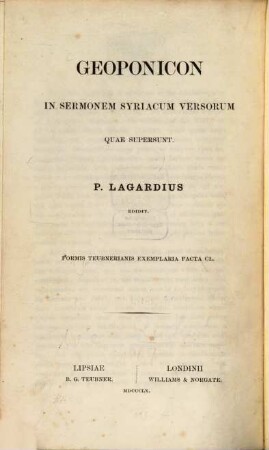 Geoponicon : in sermonem Syriacum versorum quae supersunt