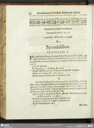 Conclusionum Forensium Exercitatio XLIX. Ad Libr. XXIII. Tit. I. Digest. De Sponsalibus