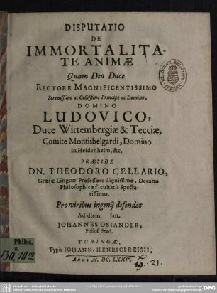 Disputatio de immortalitate animae : diss.