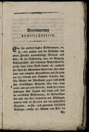 Vorerinnerung an meine Zuhörer.