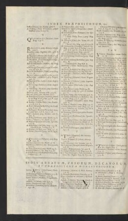 Index Abbatum, Priorum, Decanorum. Et Praepositorum Monasteriorum