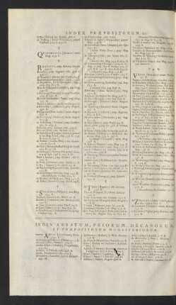 Index Abbatum, Priorum, Decanorum. Et Praepositorum Monasteriorum