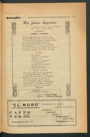 Dos pobres lágrimas : Creación de Mercedes Simone. Grabado en disco "Víctor" por ella misma. (Novedad). Tango-canción