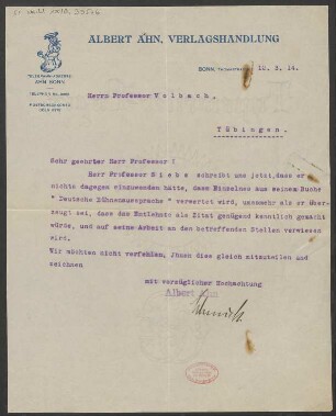 Brief an Fritz Volbach : 12.03.1914