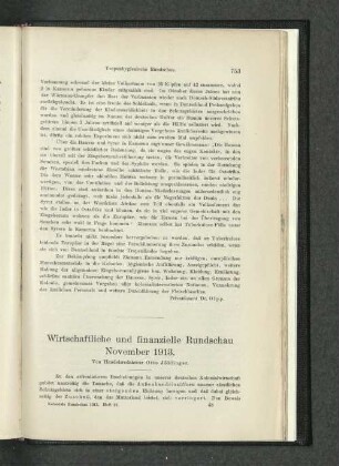 Wirtschaftliche und finanzielle Rundschau November 1913.