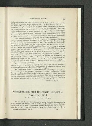 Wirtschaftliche und finanzielle Rundschau November 1913.