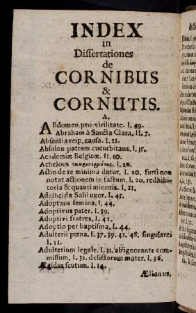 Index in Dissertationes de Cornibus & ...