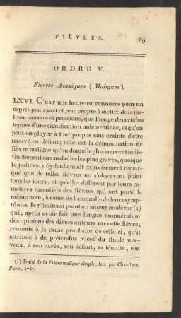 Ordre V. Fièvres Ataxiques (Malignes)
