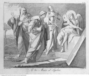 Choix de gravures à l'eau forte, d'après les peintures originales et les marbres de la galerie de Lucien Bonaparte : 142 gravures, Londres : Bulmer [u.a.], 1812. - 7, [142] S. : Ill. ; 2°, Die drei Marien am Grabe Christi (Taf. 86)