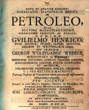 Diss. inaug. med. de petroleo