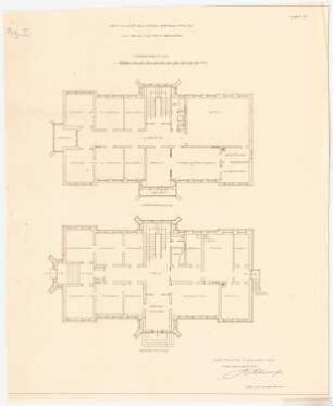 Pfarrhaus, Kattowitz-Bogudschütz: Grundriss Obergeschoss und Erdgeschoss 1:100